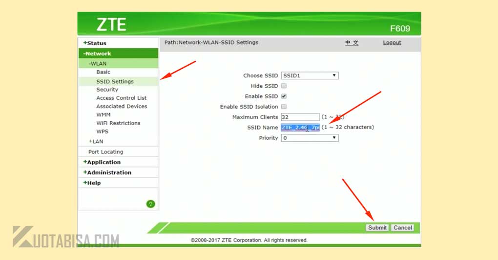 Cara Merubah Password WIFI Modem ZTE F609