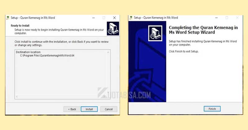 Klik Install Quran in Word