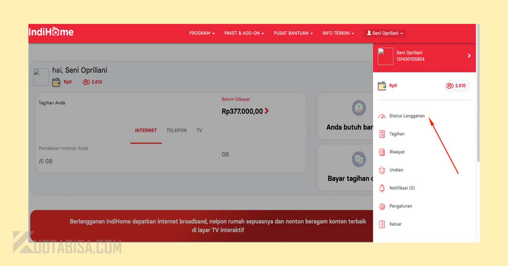 Status Langganan Indihome