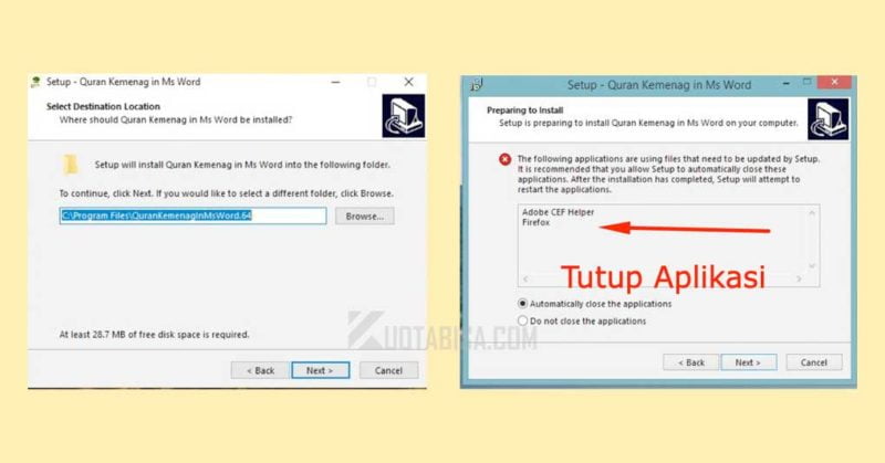 Tutup Aplikasi saat install Quran