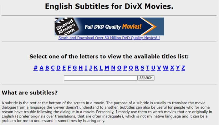 Subtitles for Divx and DVD Movies